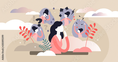 Feelings vector illustration. Flat tiny behavior expression persons concept photo
