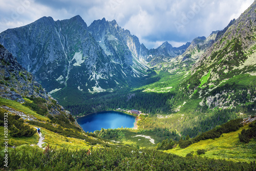 Poprad lake( Popradske pleso) famous and very popular destination in High Tatras national park, Slovakia