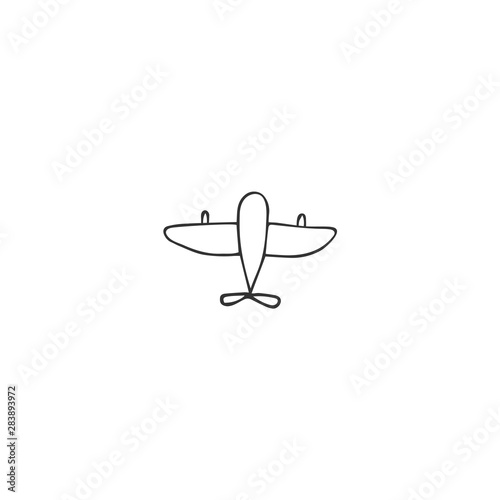 Aircraft minimal logo element. Hand drawn isolated vector icon, a plane.