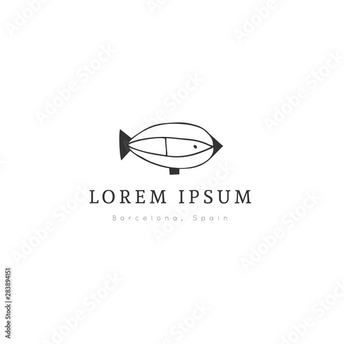 Vector hand drawn icon, a birdlike airship. A logo premade template for sky sports theme.