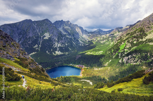 Poprad lake  Popradske pleso  famous and very popular destination in High Tatras national park  Slovakia