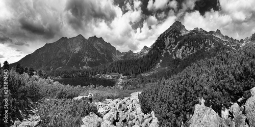 Fototapeta Naklejka Na Ścianę i Meble -  Poprad lake( Popradske pleso) famous and very popular destination in High Tatras national park, Slovakia