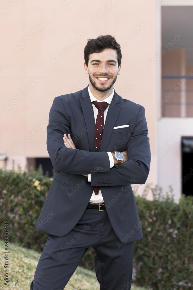 Front view lawyer posing outdoors