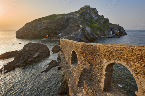 Sunset dramatic coastline in Spain. San Juan de Gaztelugatxe
