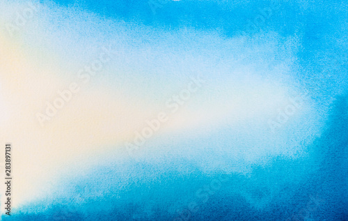 Hand drawn watercolor gradient on paper art abstract blue and yellow background illustration