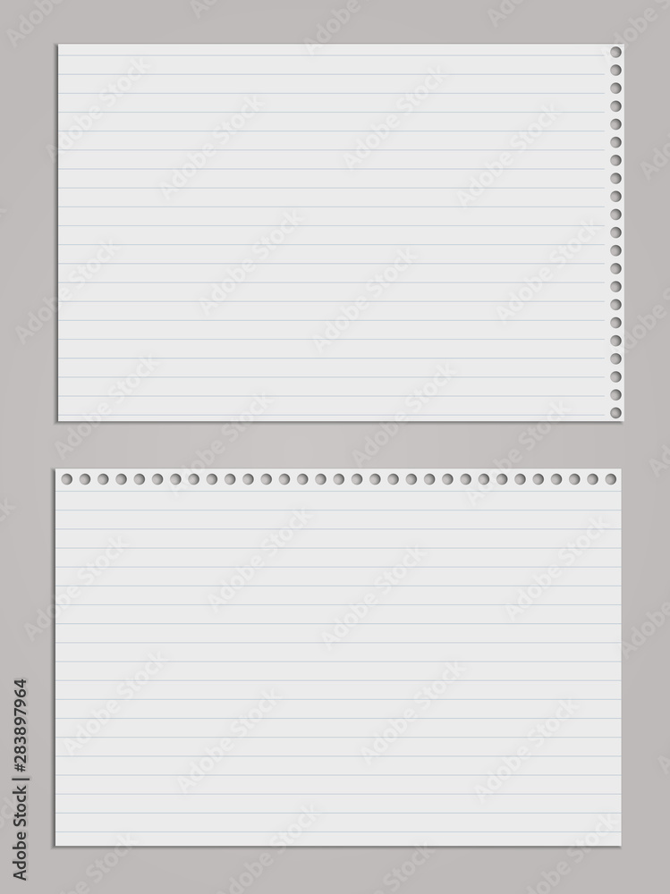 White lined notebook, copybook paper sheets are on grey background. Vector illustration White lined notebook, copybook paper sheets are on grey background. Vector illustration