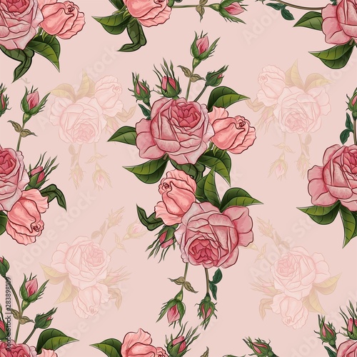 Pink rose vintage styles seamless pattern