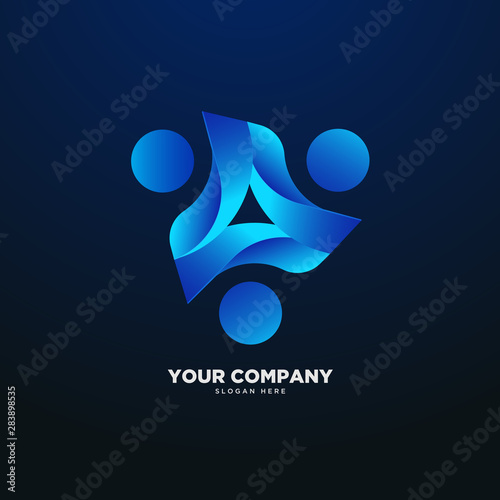 3d abstract connected dot molecule, puzzle, social logo template