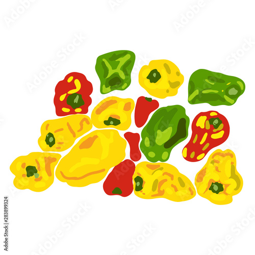 Green, red and yellow peppers photo