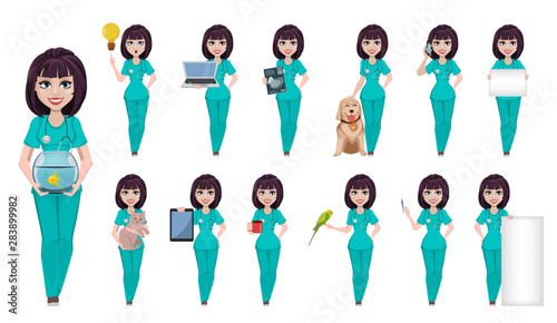 Veterinarian woman. Cute cartoon character