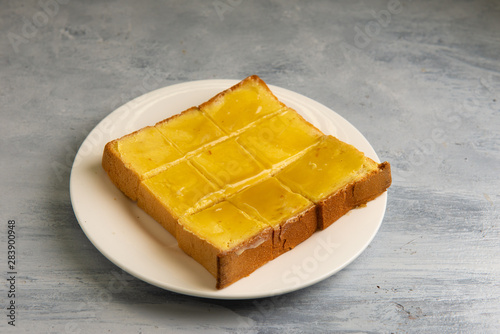 Common oriental breakfast set in Malaysia consisting of toast bread