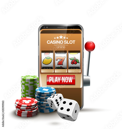 big win illustration Online Jackpot casino Slot machine banner in mobile phone. Chips, playing card, dice. Marketing Luxury Banner Jackpot Online Casino game Slot-machine in Smartphone play now poster
