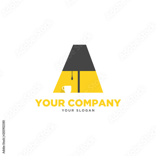 Minimal flat table lamp and coffee logo illustration