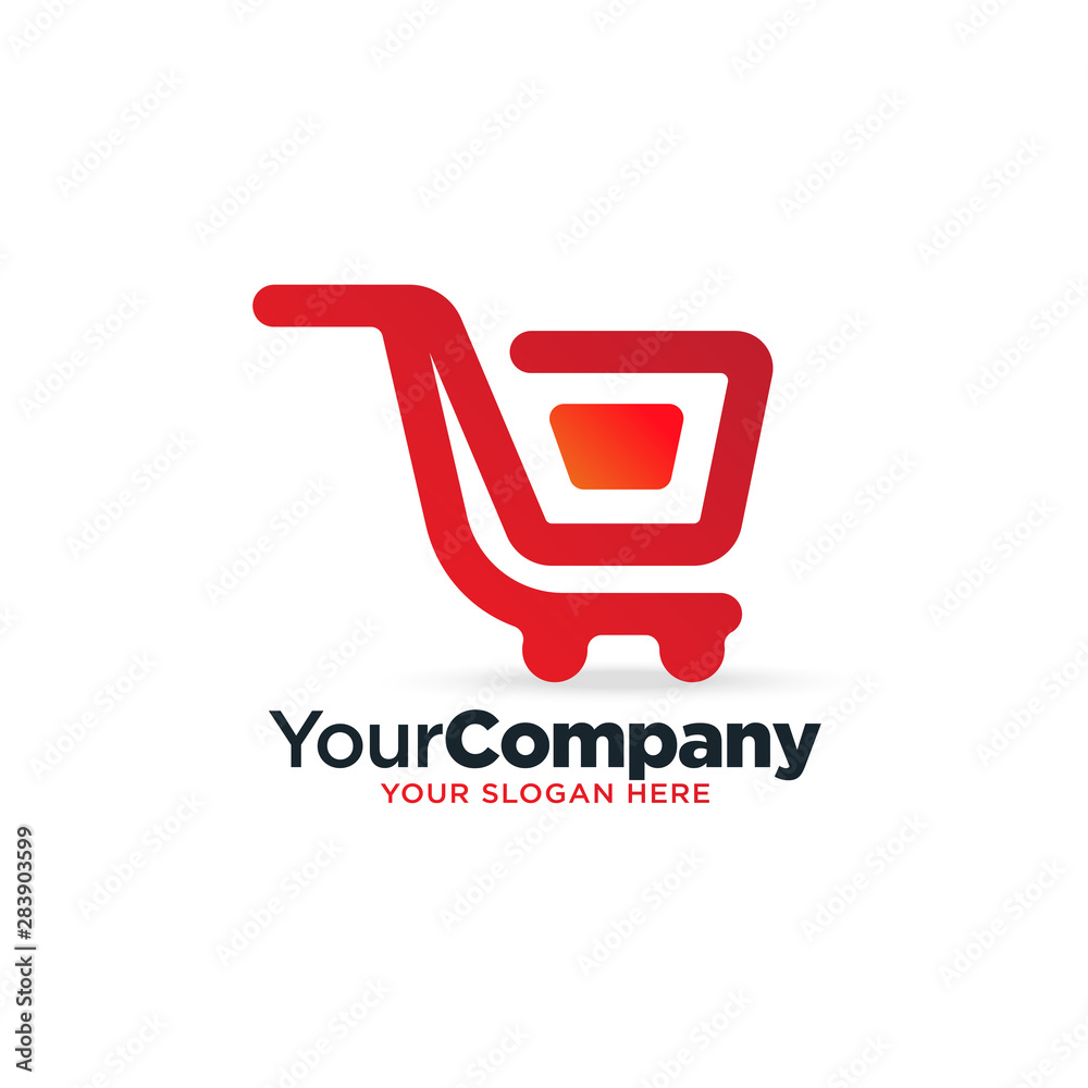 Shopping cart modern rounded line logo template Shopping cart modern rounded line logo template