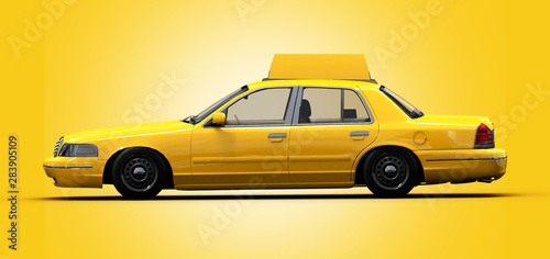 Canvas Print Side View Studio Shot Of Yellow Sedan Taxi Car