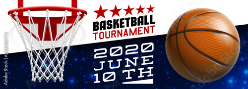 Basketball modern sports poster design banner with 3d realistic shiny ball. Basketball tournament Illustration banner logo realistic orange ball. posters design flyer set Playoff championship template