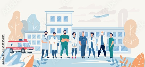 Professional Medical Team Staff in Clinic Yard