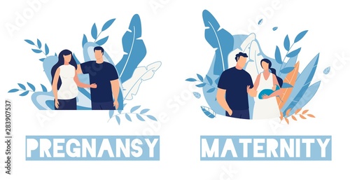 Pregnancy and Maternity Cartoon People Cards Set