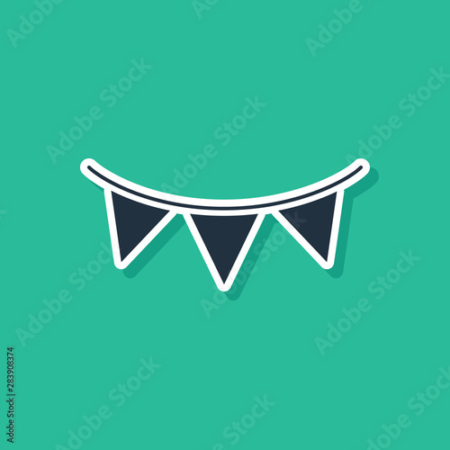 Blue Carnival garland with flags icon isolated on green background. Party pennants for birthday celebration, festival and fair decoration. Vector Illustration