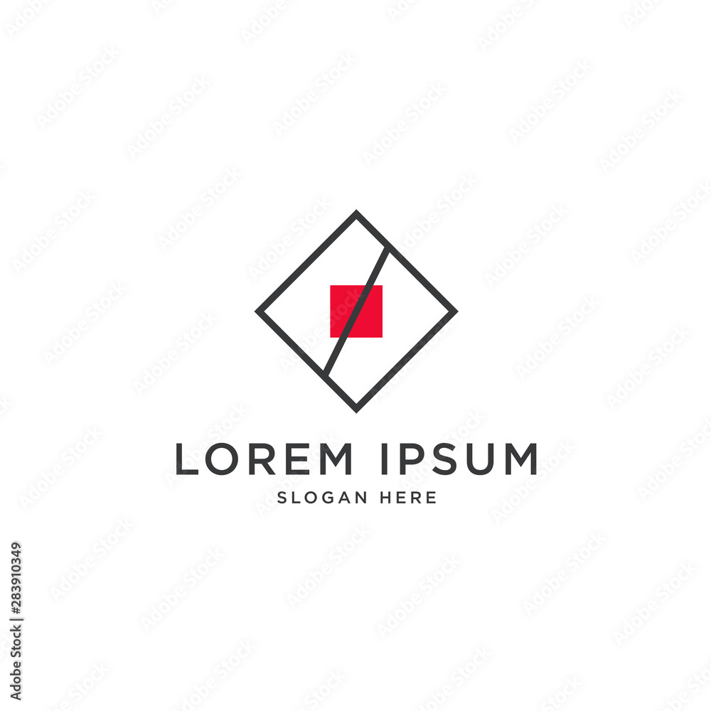 Minimal geometric line square with red accent color logo illustration template vector Minimal geometric line square with red accent color logo illustration template vector