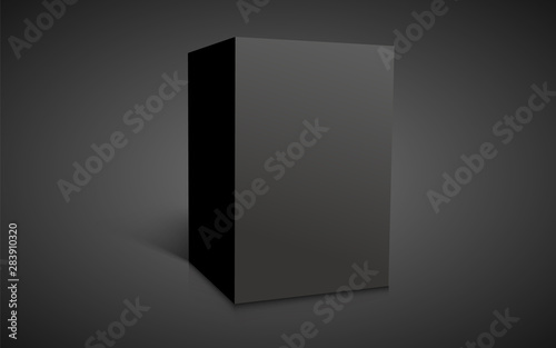 Blank black cube isolated on dark background.