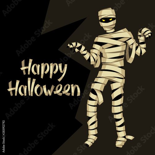 Happy Halloween greeting card with mummy.