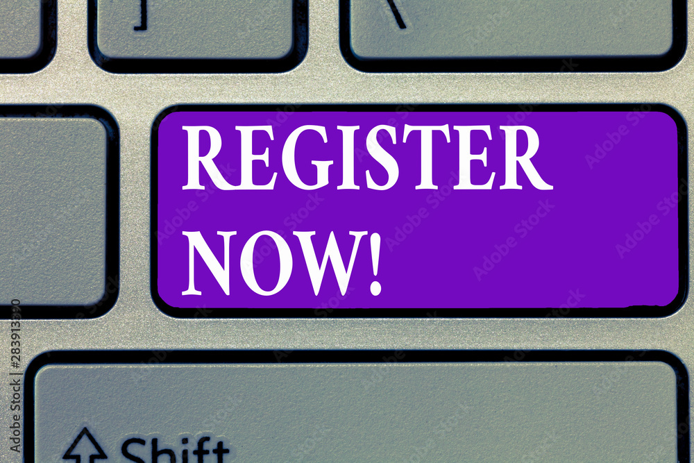 Word writing text REGISTER NOW. Business concept for To put information especially your name into an official list. Word writing text REGISTER NOW. Business concept for To put information especially your name into an official list.