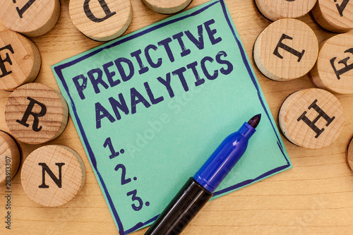 Handwriting text Predictive Analytics. Concept meaning Optimize Collection Achieve CRMIdentify Customer.