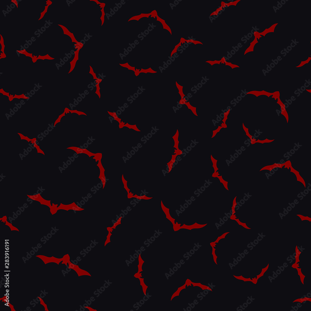 Red Flying Bat on Dark Background Halloween Seamless Pattern