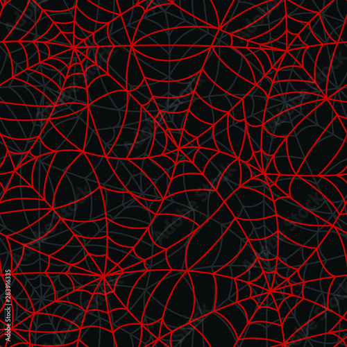 Red Organic Spider Web Halloween Seamless Pattern