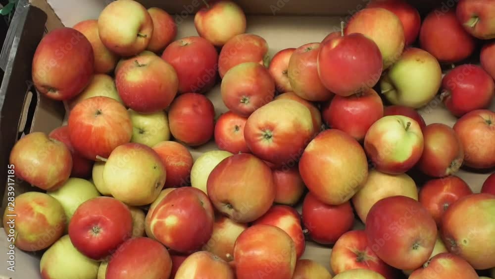red yellow apples background on the market counter buying ripe fruit red yellow apples background on the market counter buying ripe fruit