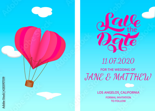 Wedding invitation card. Save the date lettering. Vector illustration