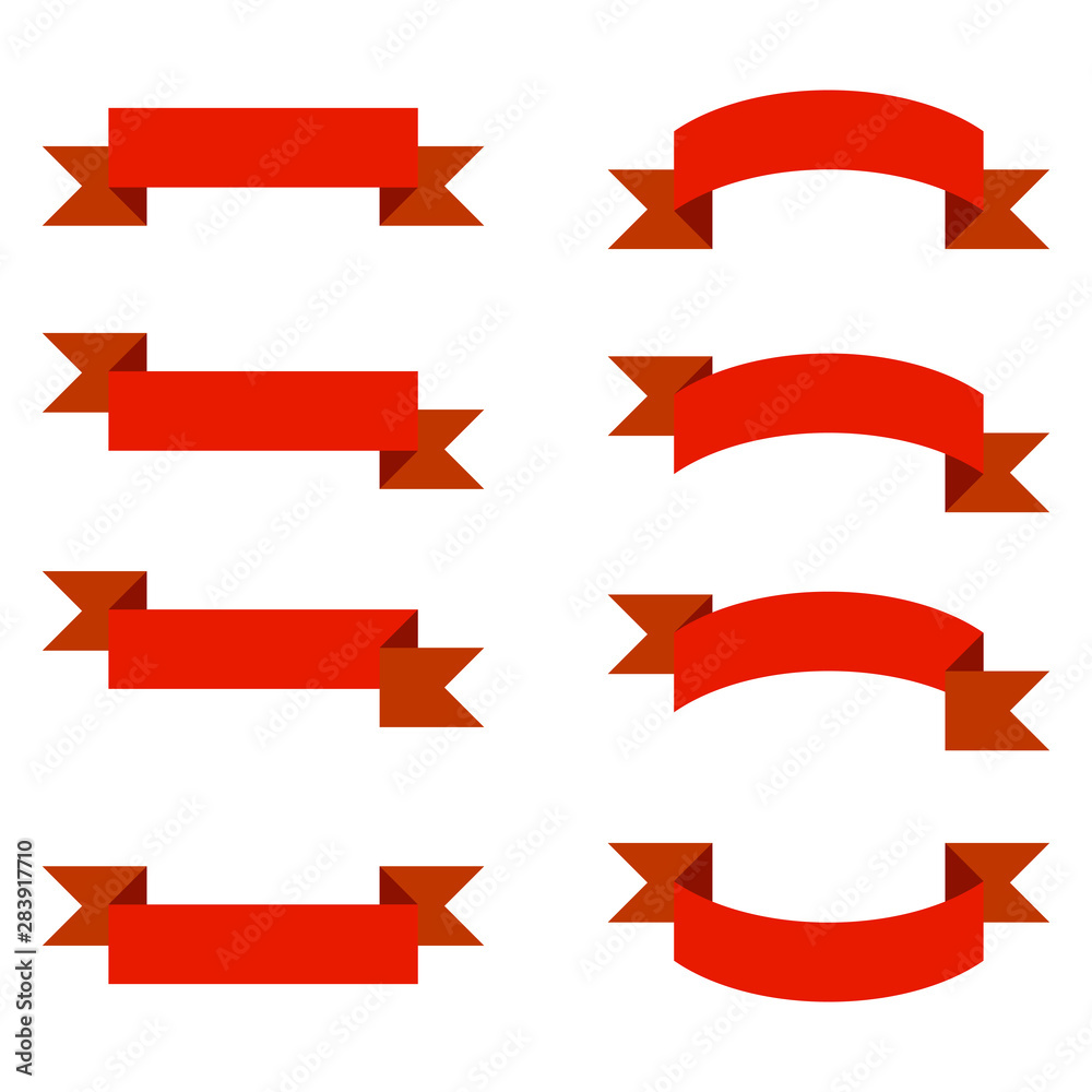 Red Ribbons Banner Set on White Background. Vector