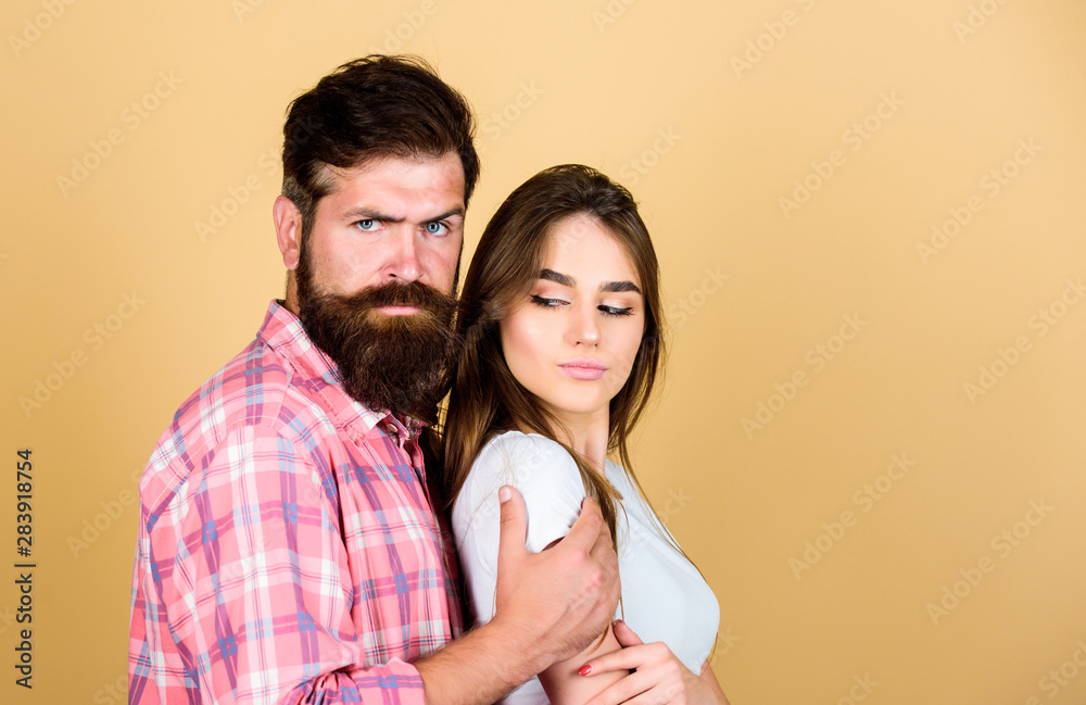 My couple. male and female fashion. valentines day. sexy woman and brutal guy with beard. passion couple. couple in love. bearded man hipster with girl. hairdresser and barber concept. copy space My couple. male and female fashion. valentines day. sexy woman and brutal guy with beard. passion couple. couple in love. bearded man hipster with girl. hairdresser and barber concept. copy space