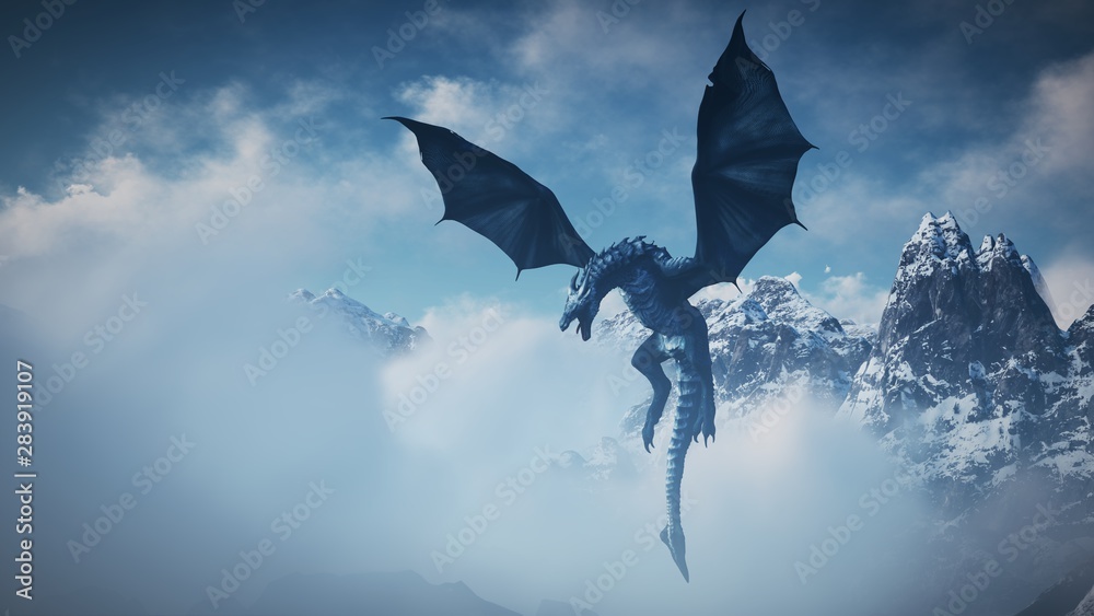 Foto High resolution Ice dragon 3D rendered