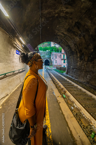 Woman On Vacation In Cinque Terre Italy