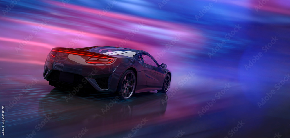 Futuristic high speed sports car in motion (3D Illustration)