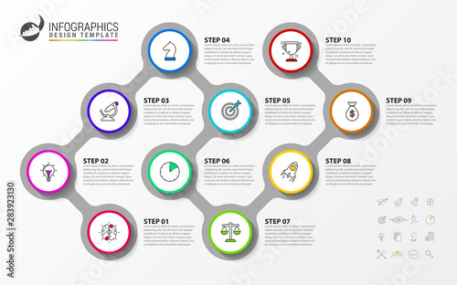 Infographic design template. Timeline concept with 10 steps