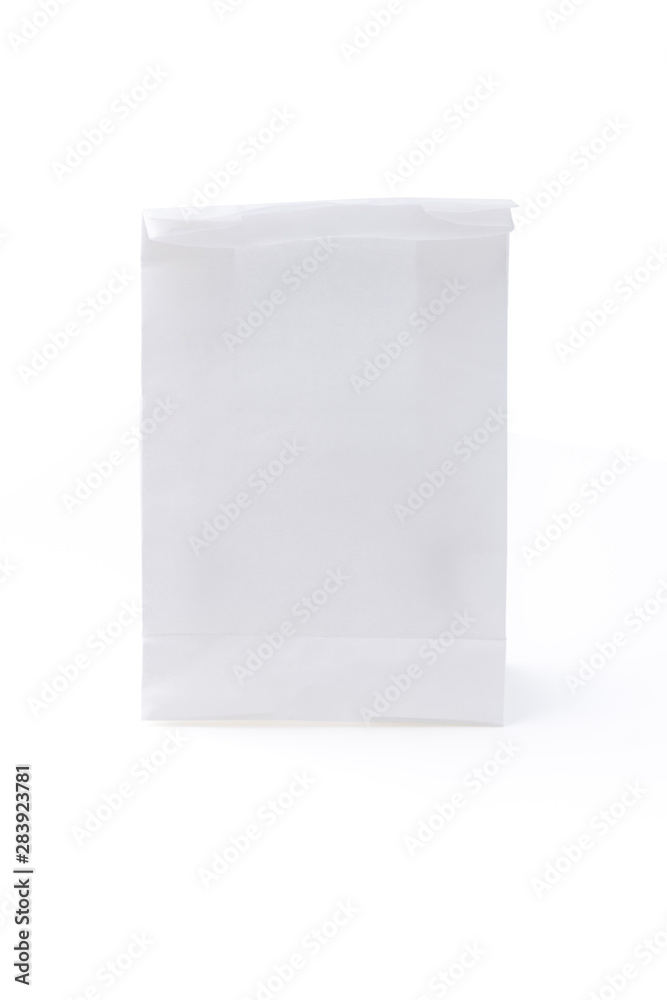 white paper bag food on isolated white background white paper bag food on isolated white background