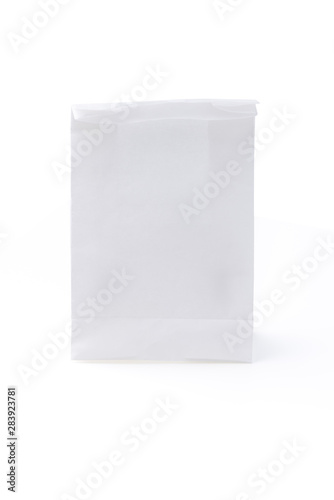 white paper bag food on isolated white background