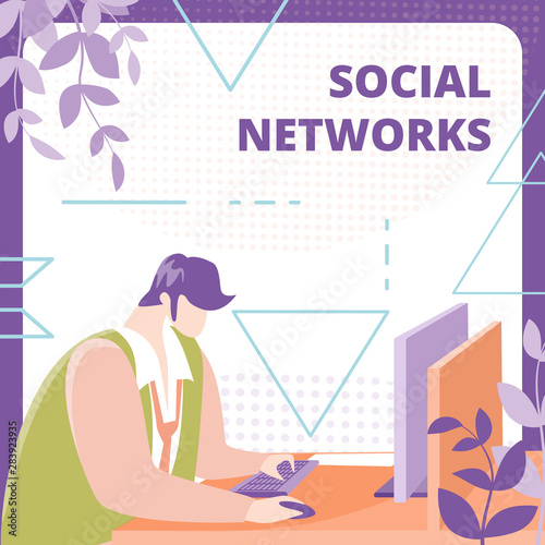 Social Network User Flat Vector Banner Template