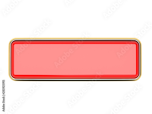 Red rectangle button with golden frame. Shiny web icon. 3d rendering illustration