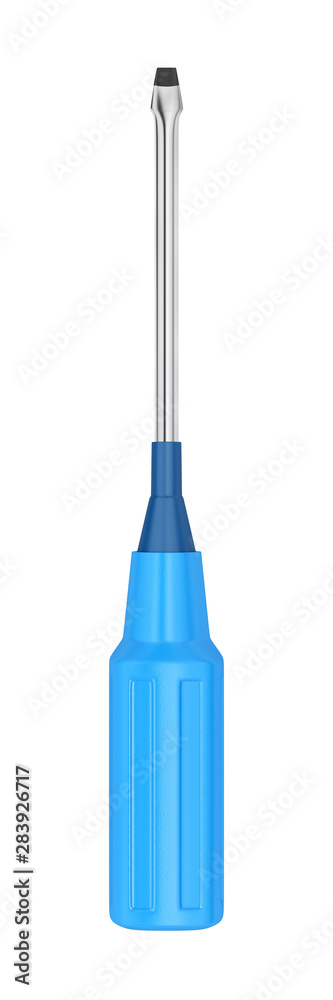Screwdriver with blue rubber handle . Screwdriver with blue rubber handle .