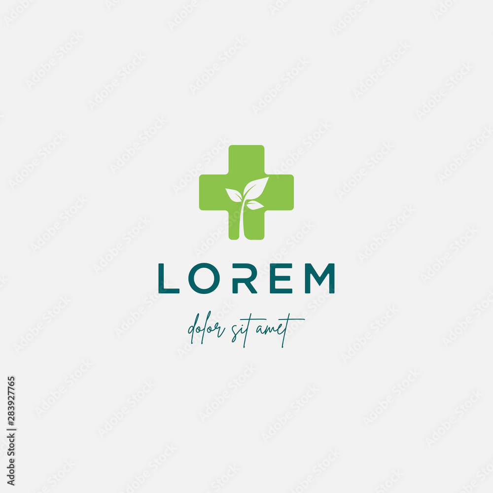 Fototapeta premium leaf cross logo design vector nature medicine icon