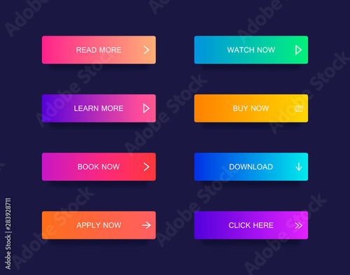 Set of modern material style buttons for website, mobile app and infographic . Different gradient colors. Modern vector illustration flat style