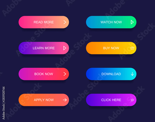 Set of modern material style buttons for website, mobile app and infographic . Different gradient colors. Modern vector illustration flat style