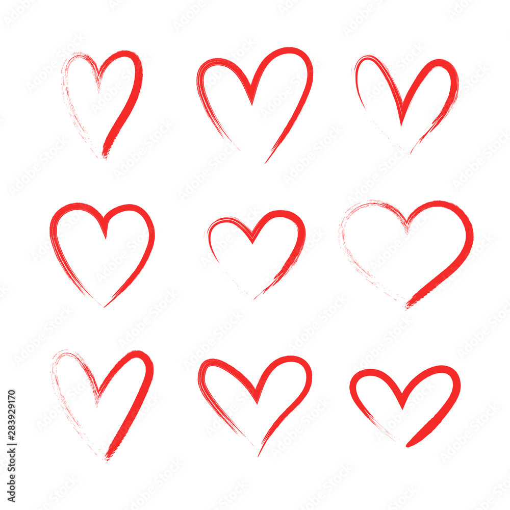 Heart hand drawn grunge icons set isolated on white background. For poster, wallpaper and Valentine's day. Collection of hearts, creative art