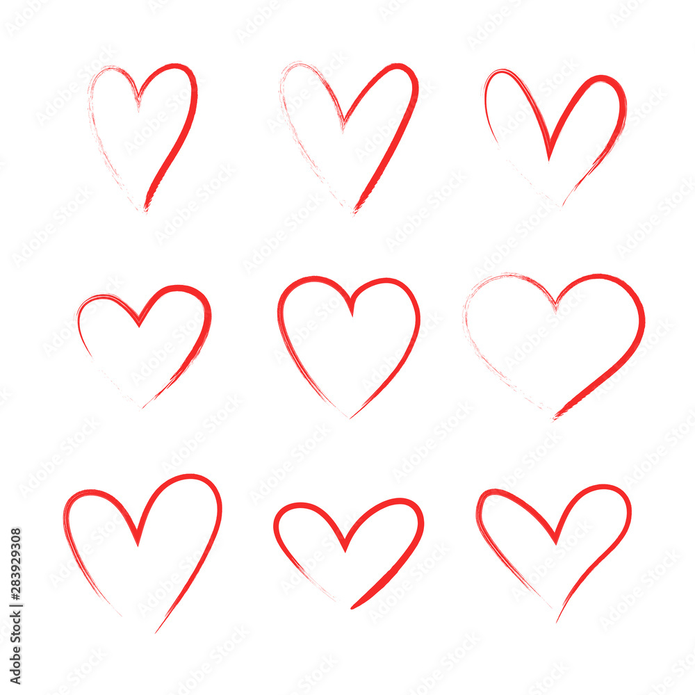 Heart hand drawn grunge icons set isolated on white background. For poster, wallpaper and Valentine's day. Collection of hearts, creative art