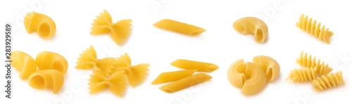 Obraz  z motywem Different types of pasta on white background isolated