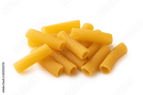 Group of Tubini shape of italina pasta on whte background isolated photo